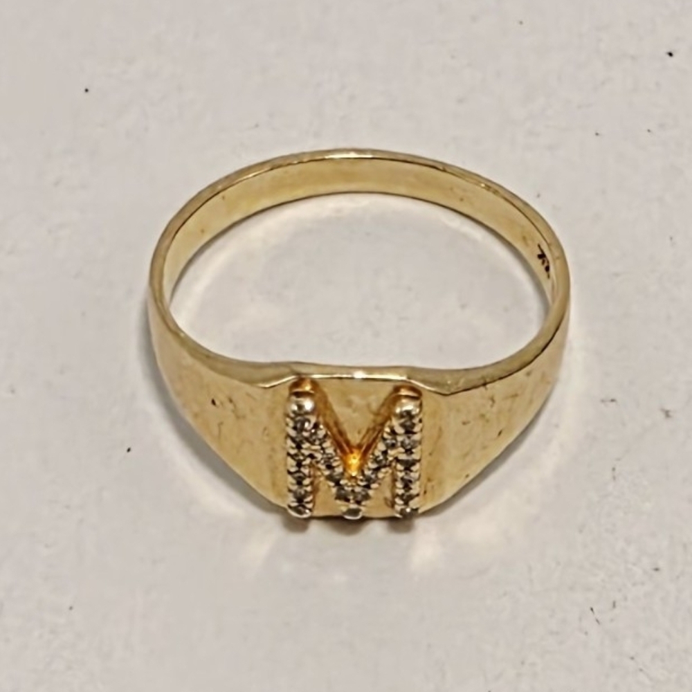 14k Solid Gold Square Initial Ring With Diamond L… - image 1